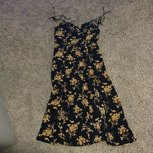 Black and yellow floral spaghetti strap midi dress